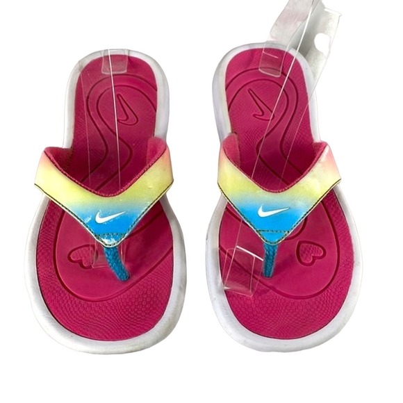 Nike Other - Nike Girls Aqua Motion Thong Flip Flops White/Light Rose/Pro Cyan Size 5 Youth